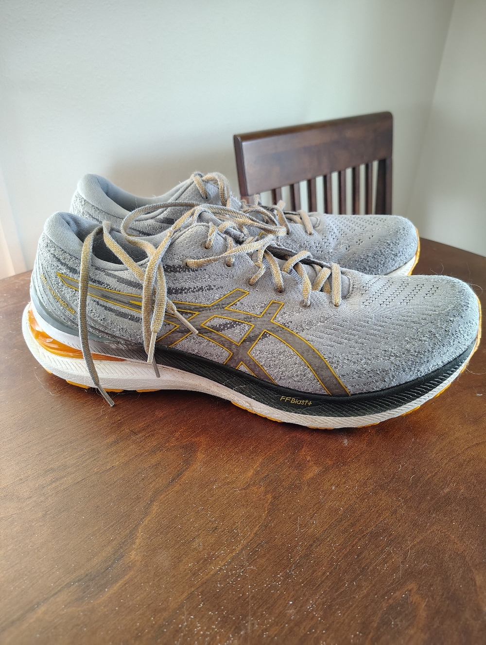 Asics Light Gray and Gold Athletic Running Sneakers
